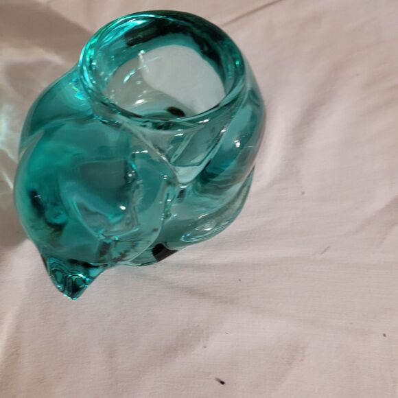Aquamarine glass Indian Glass Co Sleeping Cats tealight candle holder - Picture 5 of 8